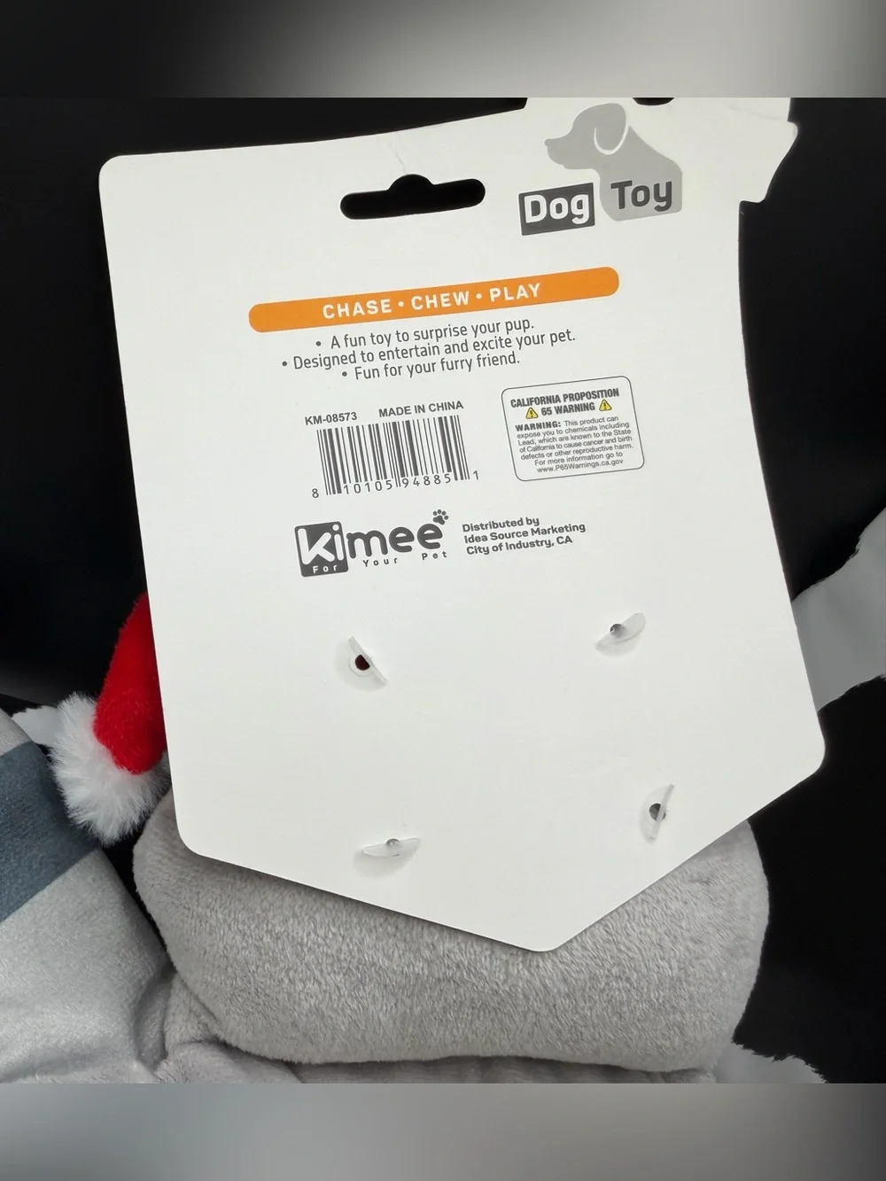 Gray Plush Squeaky Raccoon with Crinkle Paper Holiday Scarf Durable Dog Toy